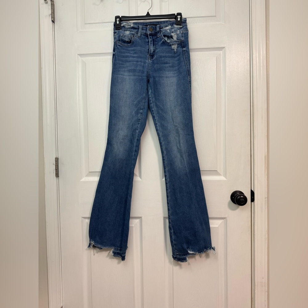 Flying Monkey Distressed Blue Flare Jeans